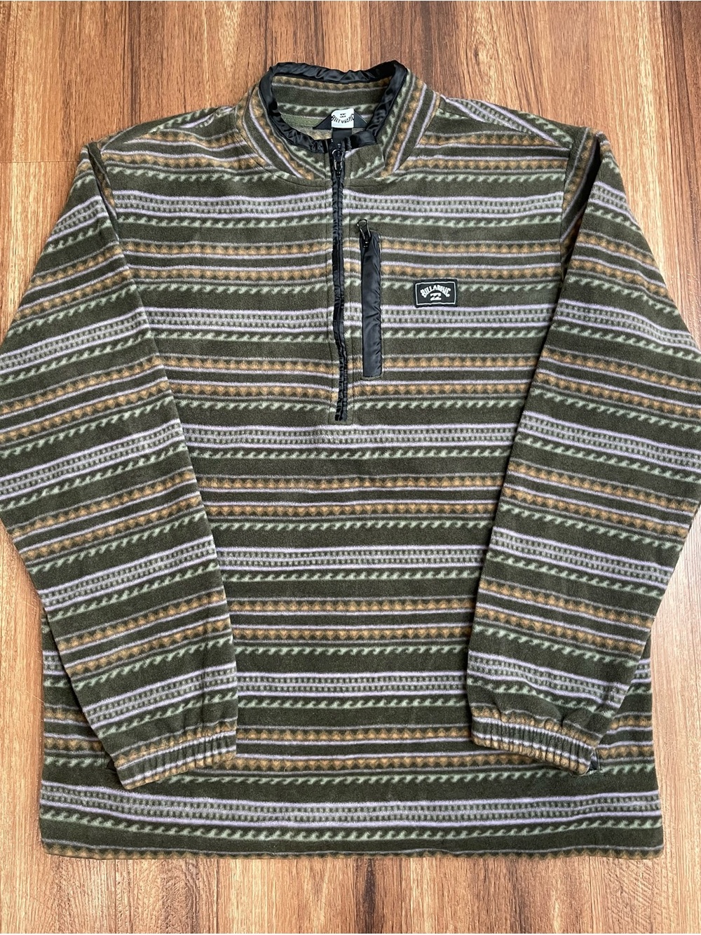 Billabong Drew Mock Neck 1/4 Zip Fleece Pullover Green Aztec Print XL